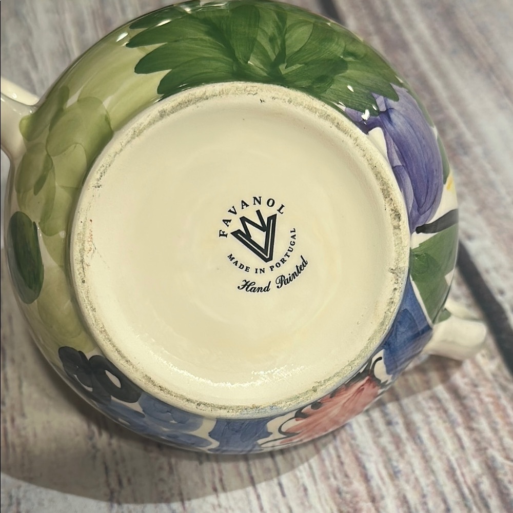 FAVANOL Hand Painted in Portugal Floral Ceramic Serving Bowl & Cream & Sugar Set - Picture 11 of 17